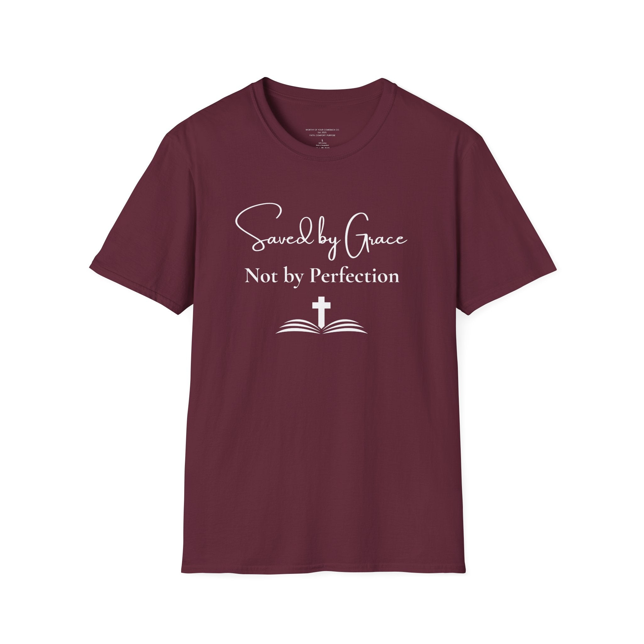 Saved by Grace Not by Perfection T-Shirt | Christian Faith Cross Tee