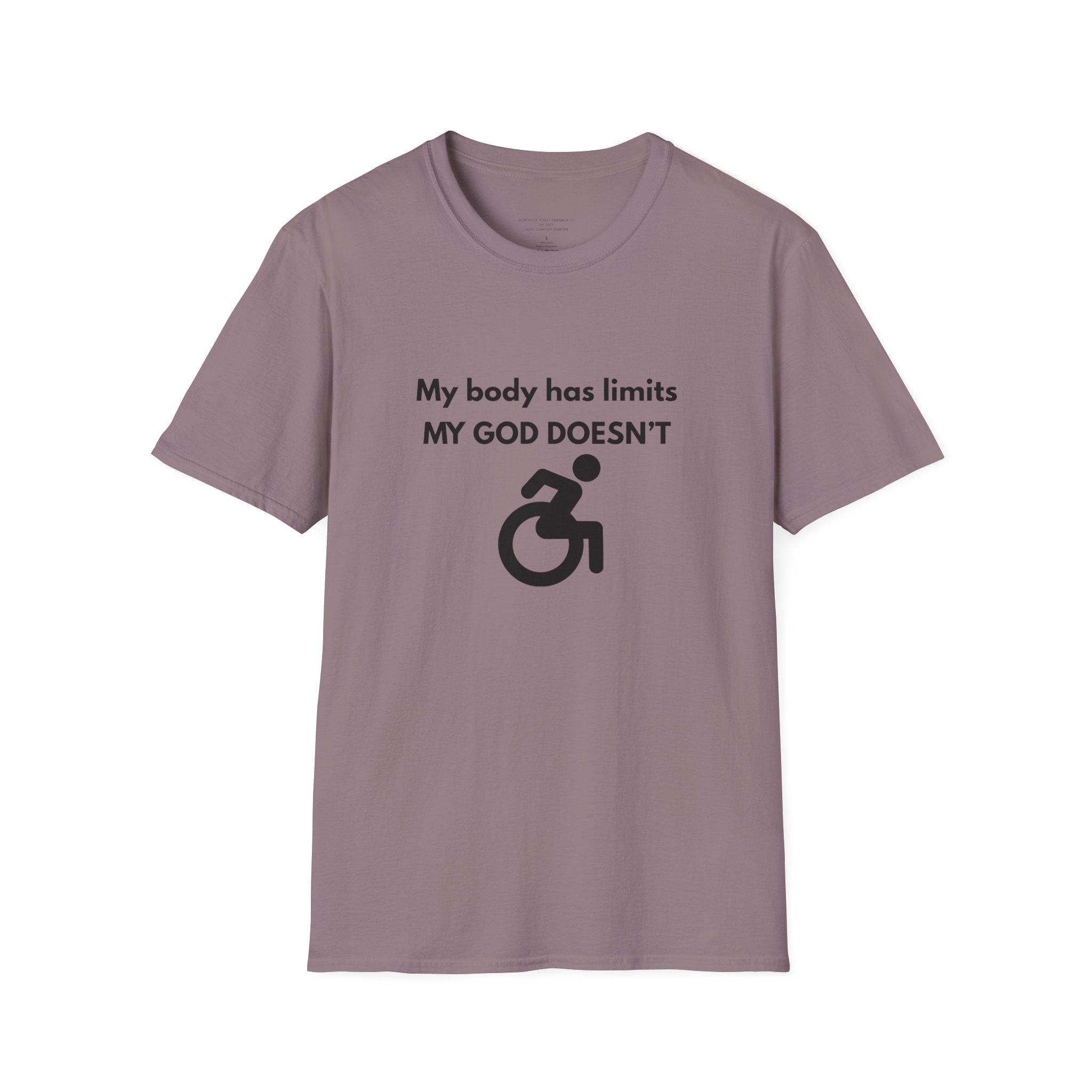 My Body Has Limits My God Doesn't wheelchair faith T-Shirt | He Didn't Make a Mistake back cross