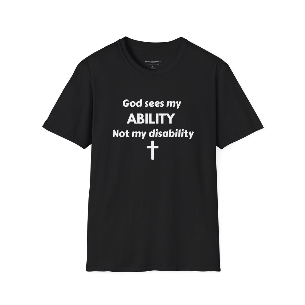 God Sees My ABILITY Not My Disability T-Shirt | Christian Faith Cross Tee