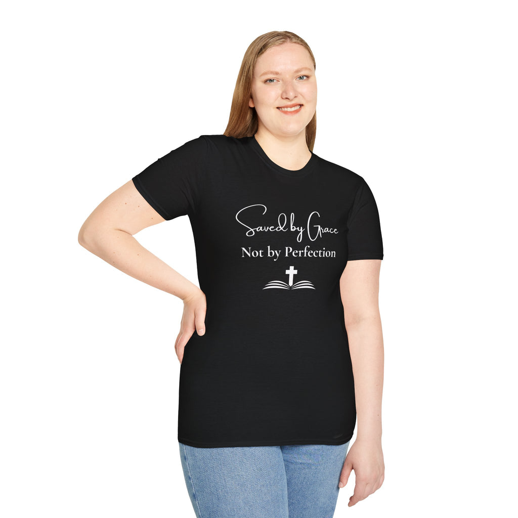 Saved by Grace Not by Perfection T-Shirt | Christian Faith Cross Tee