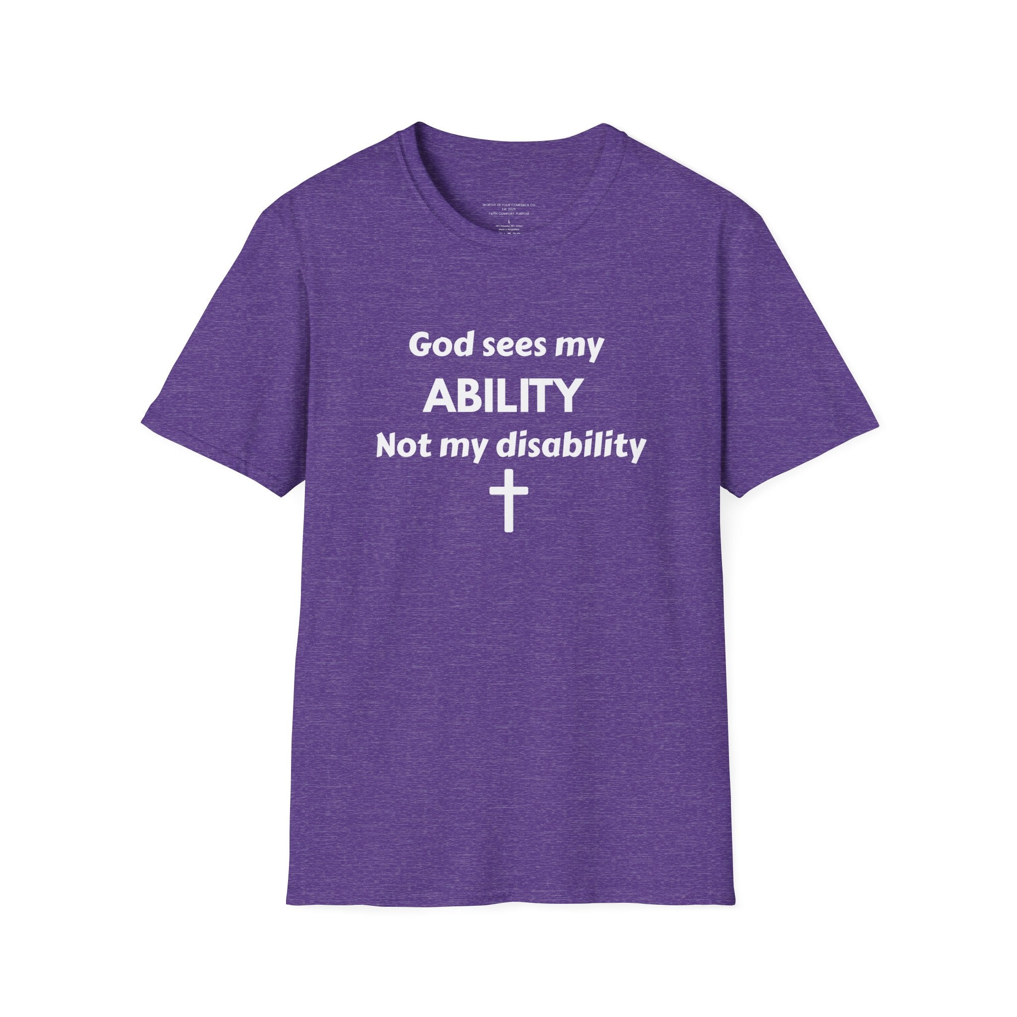 God Sees My ABILITY Not My Disability T-Shirt | Christian Faith Cross Tee