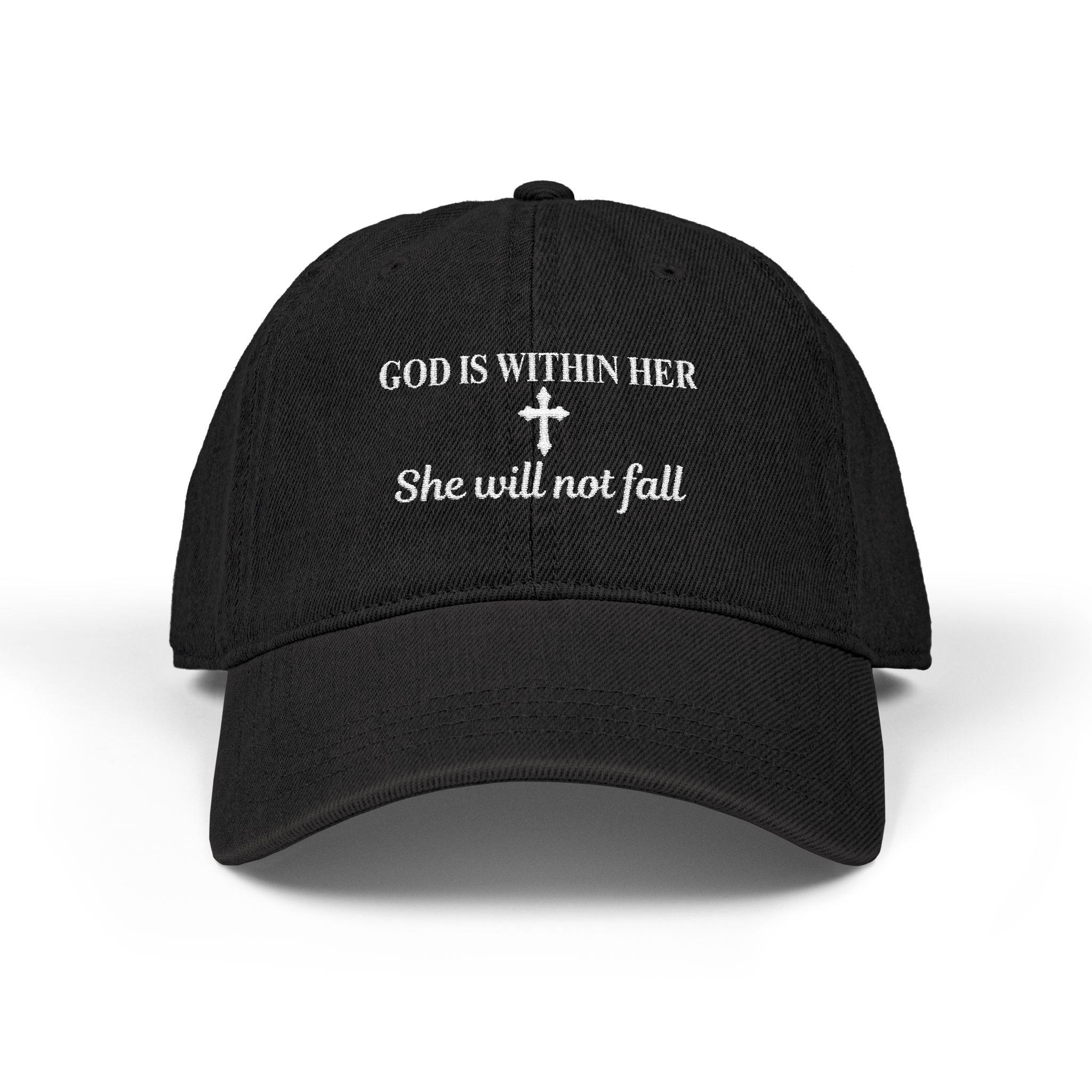 God Is Within Her She Will Not Fall embroidered cap | Christian hat, scripture, cross