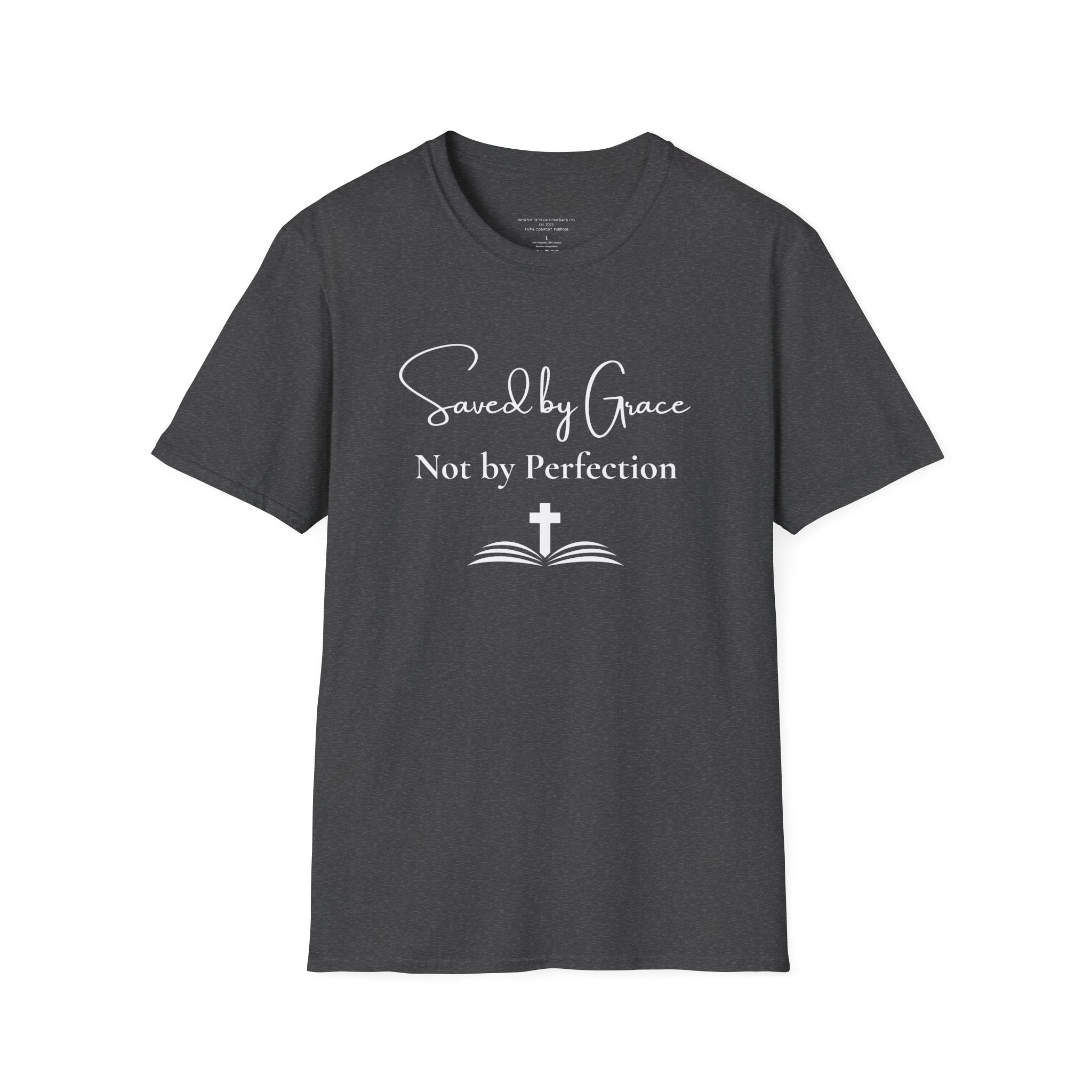 Saved by Grace Not by Perfection T-Shirt | Christian Faith Cross Tee