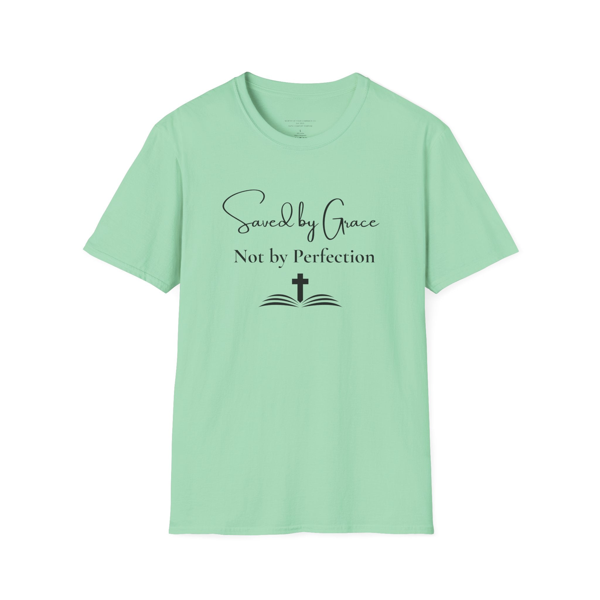 Saved by Grace Not by Perfection T-Shirt | Christian Scripture Cross Tee