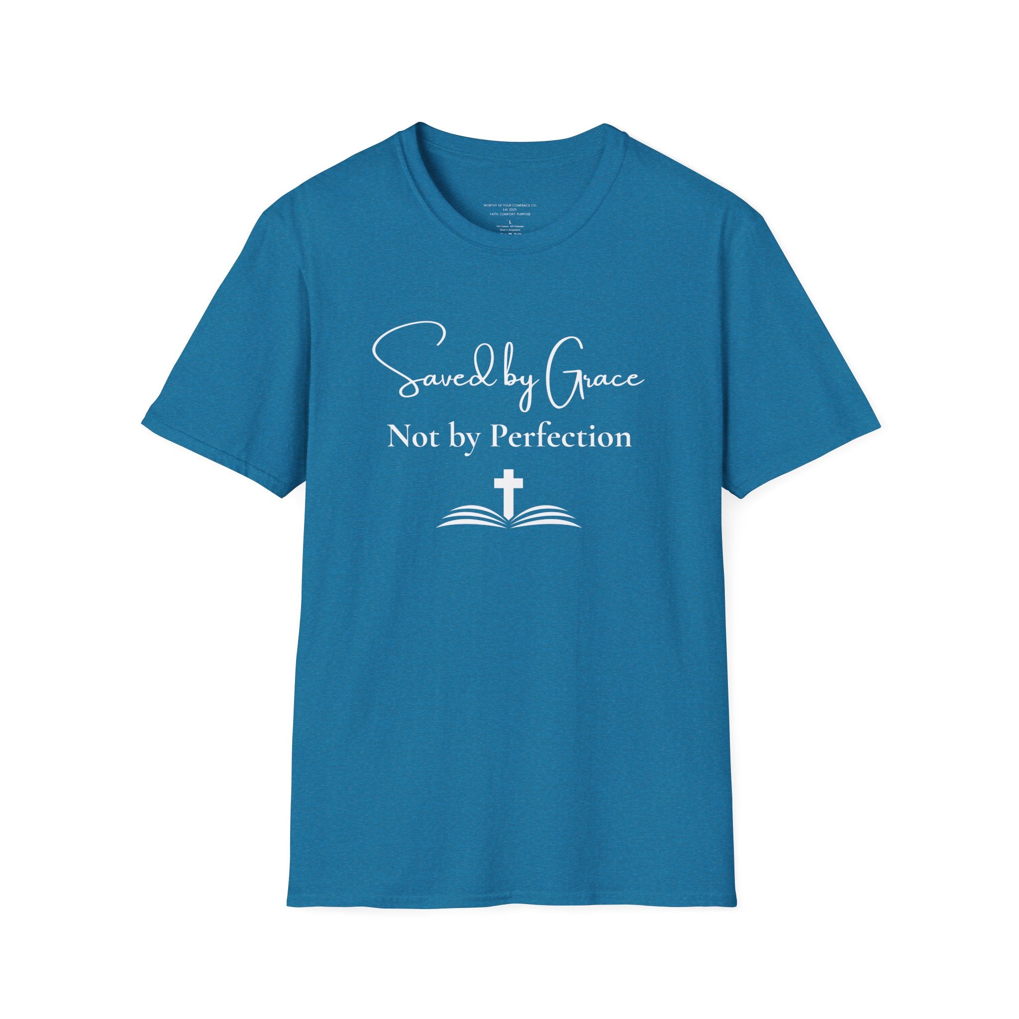 Saved by Grace Not by Perfection T-Shirt | Christian Faith Cross Tee