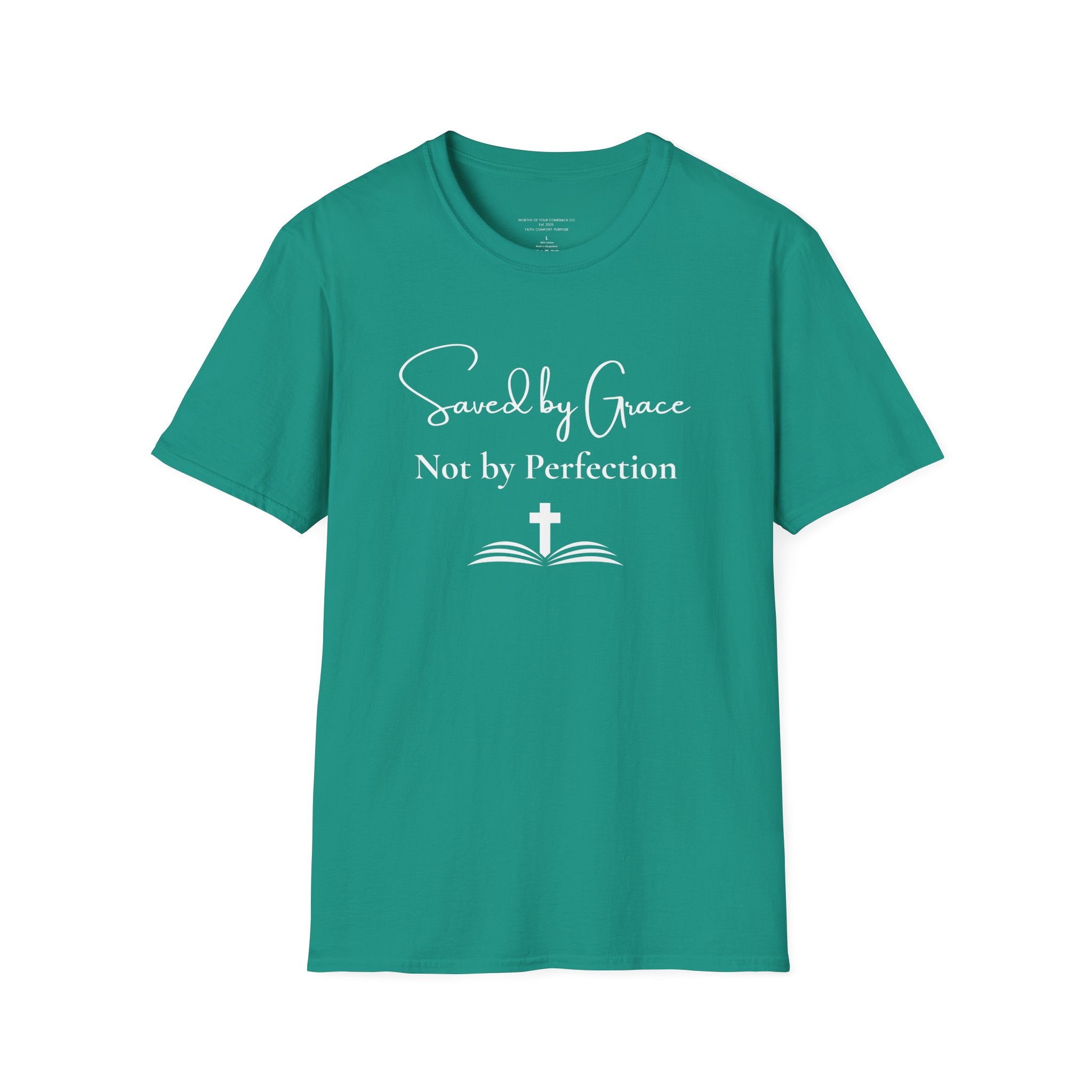 Saved by Grace Not by Perfection T-Shirt | Christian Faith Cross Tee