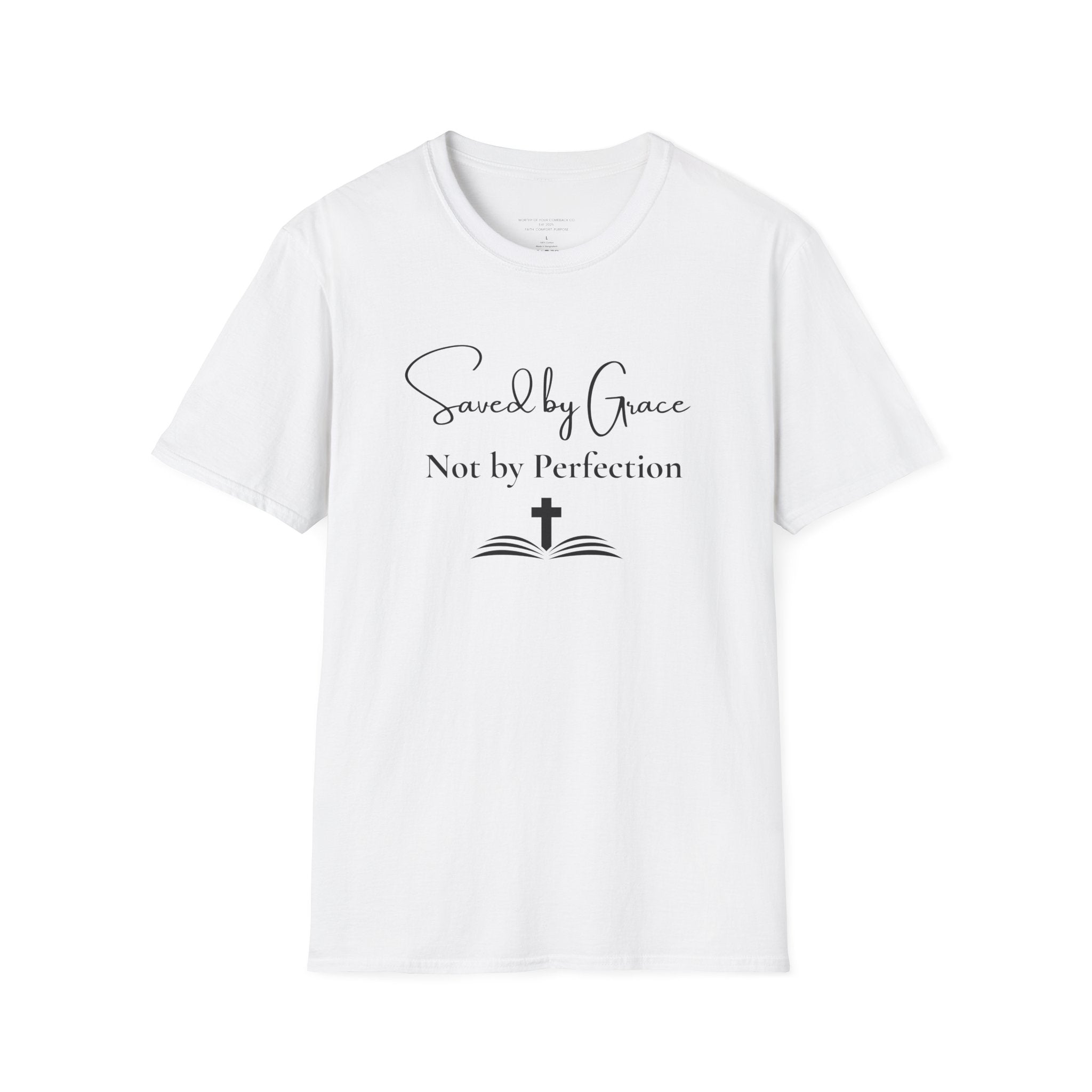 Saved by Grace Not by Perfection T-Shirt | Christian Scripture Cross Tee