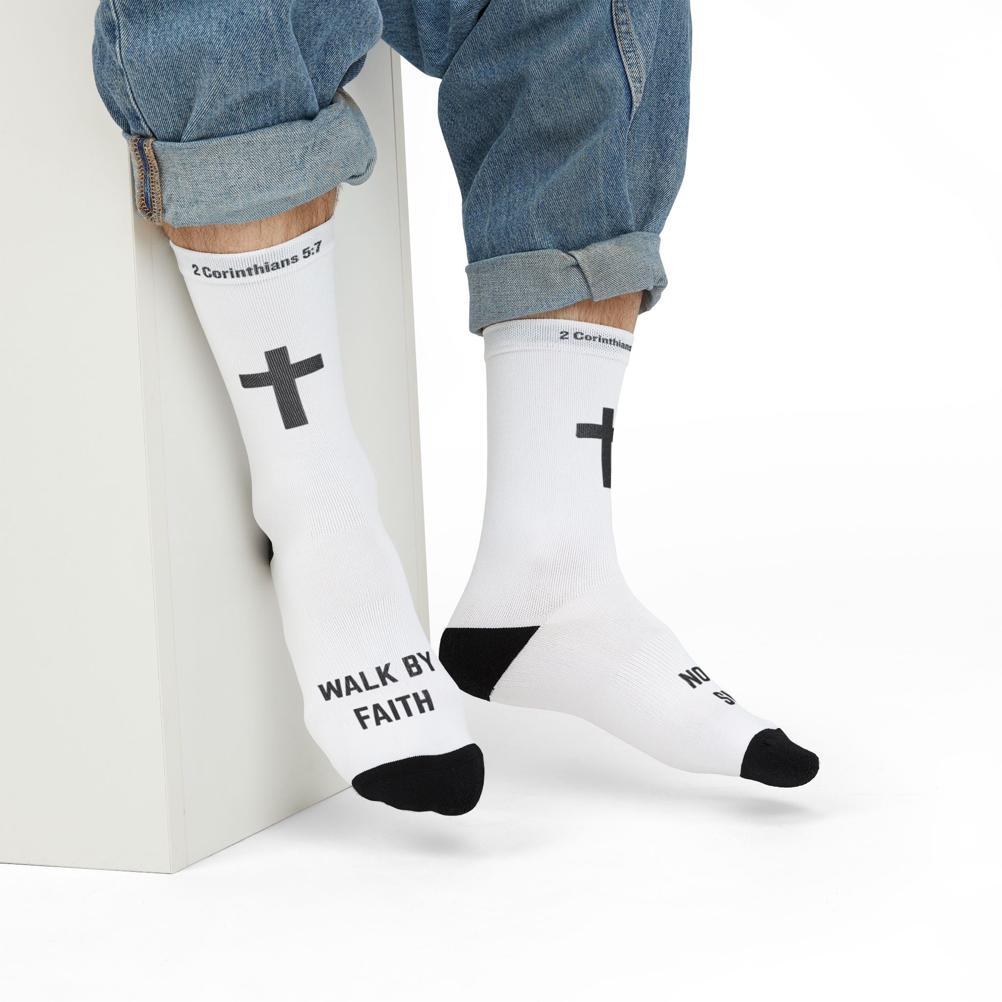 Cross with 'Walk by Faith Not by Sight' Crew Socks | Christian Faith Socks