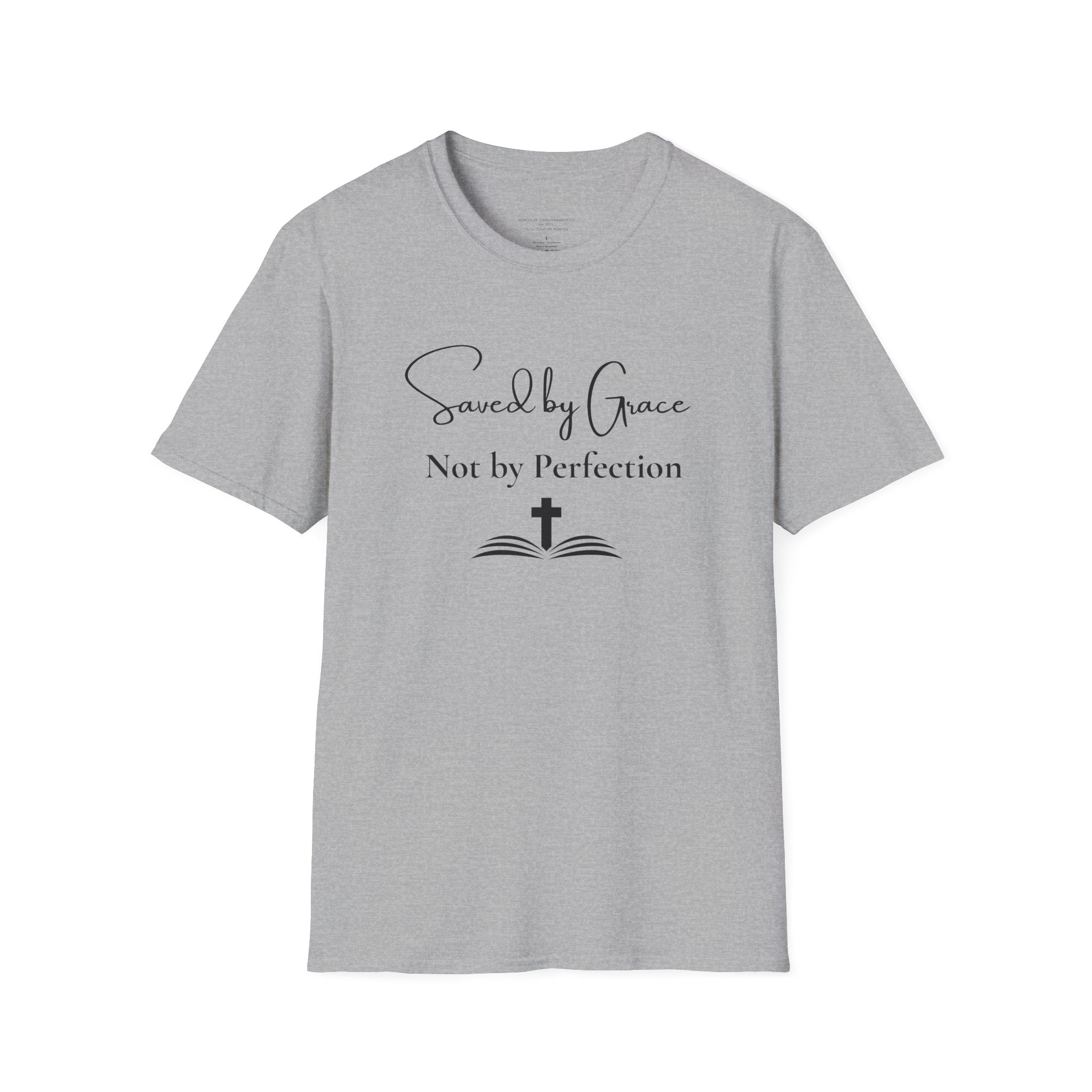 Saved by Grace Not by Perfection T-Shirt | Christian Scripture Cross Tee