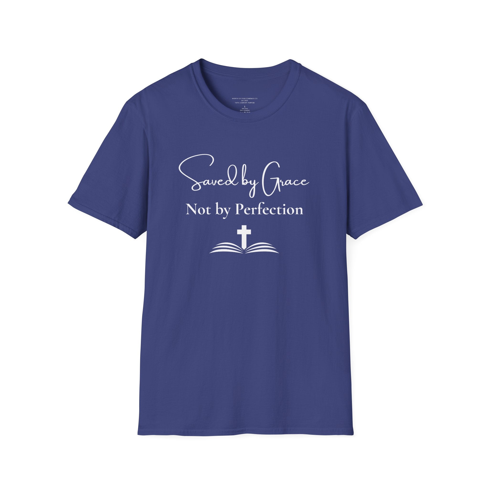 Saved by Grace Not by Perfection T-Shirt | Christian Faith Cross Tee