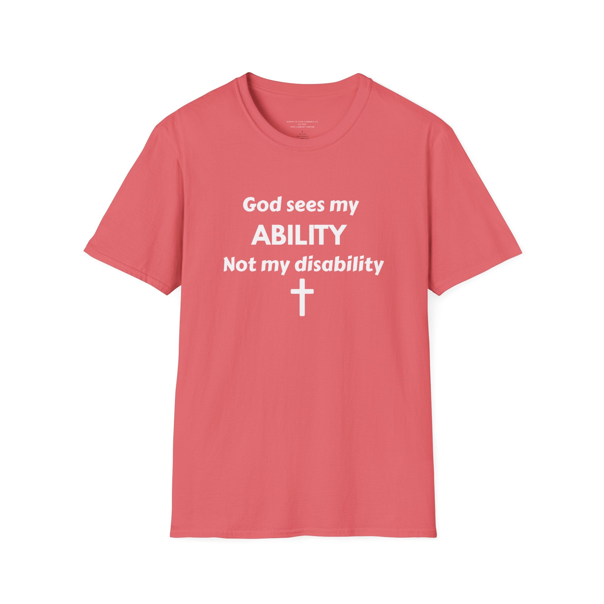 God Sees My ABILITY Not My Disability T-Shirt | Christian Faith Cross Tee