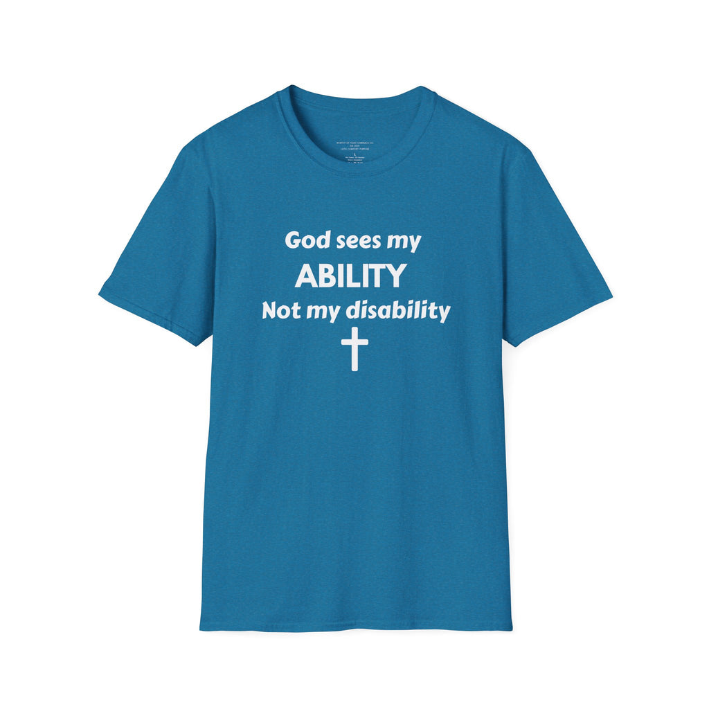 God Sees My ABILITY Not My Disability T-Shirt | Christian Faith Cross Tee