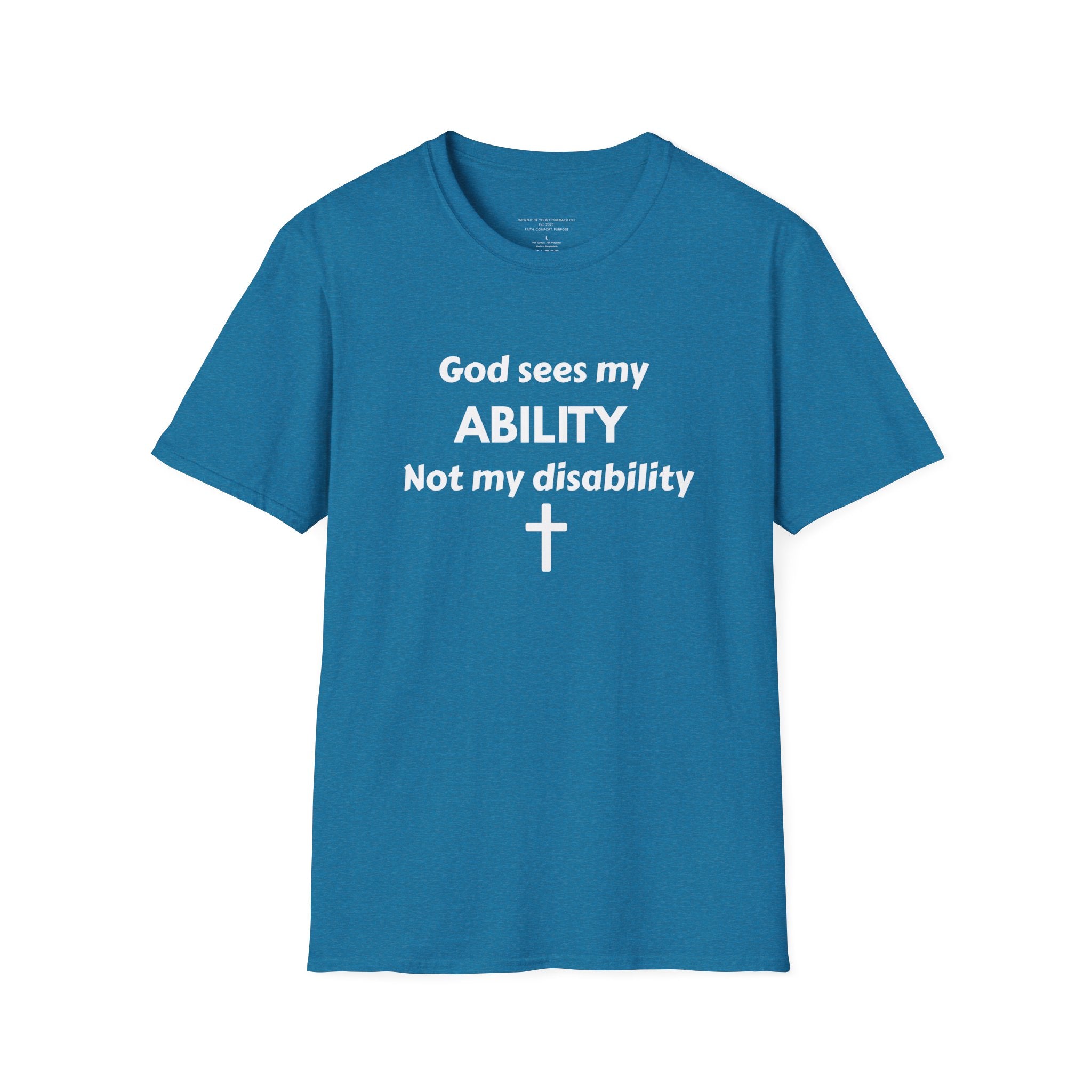 God Sees My ABILITY Not My Disability T-Shirt | Christian Faith Cross Tee