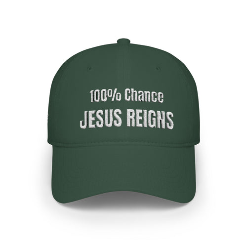 100% Chance Jesus Reigns Baseball Cap | Christian Faith Hat, Religious Embroidered