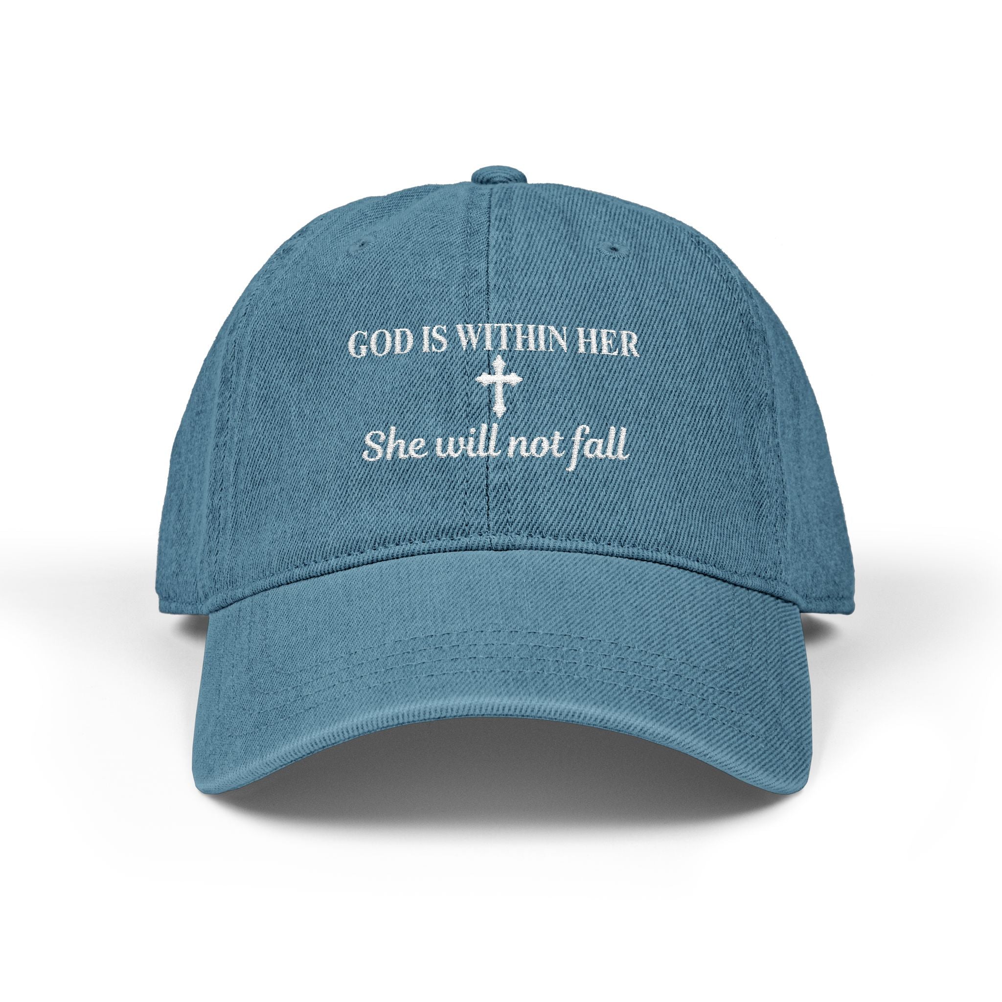 God Is Within Her She Will Not Fall embroidered cap | Christian hat, scripture, cross