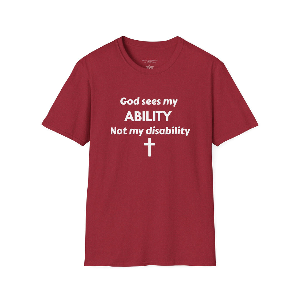 God Sees My ABILITY Not My Disability T-Shirt | Christian Faith Cross Tee