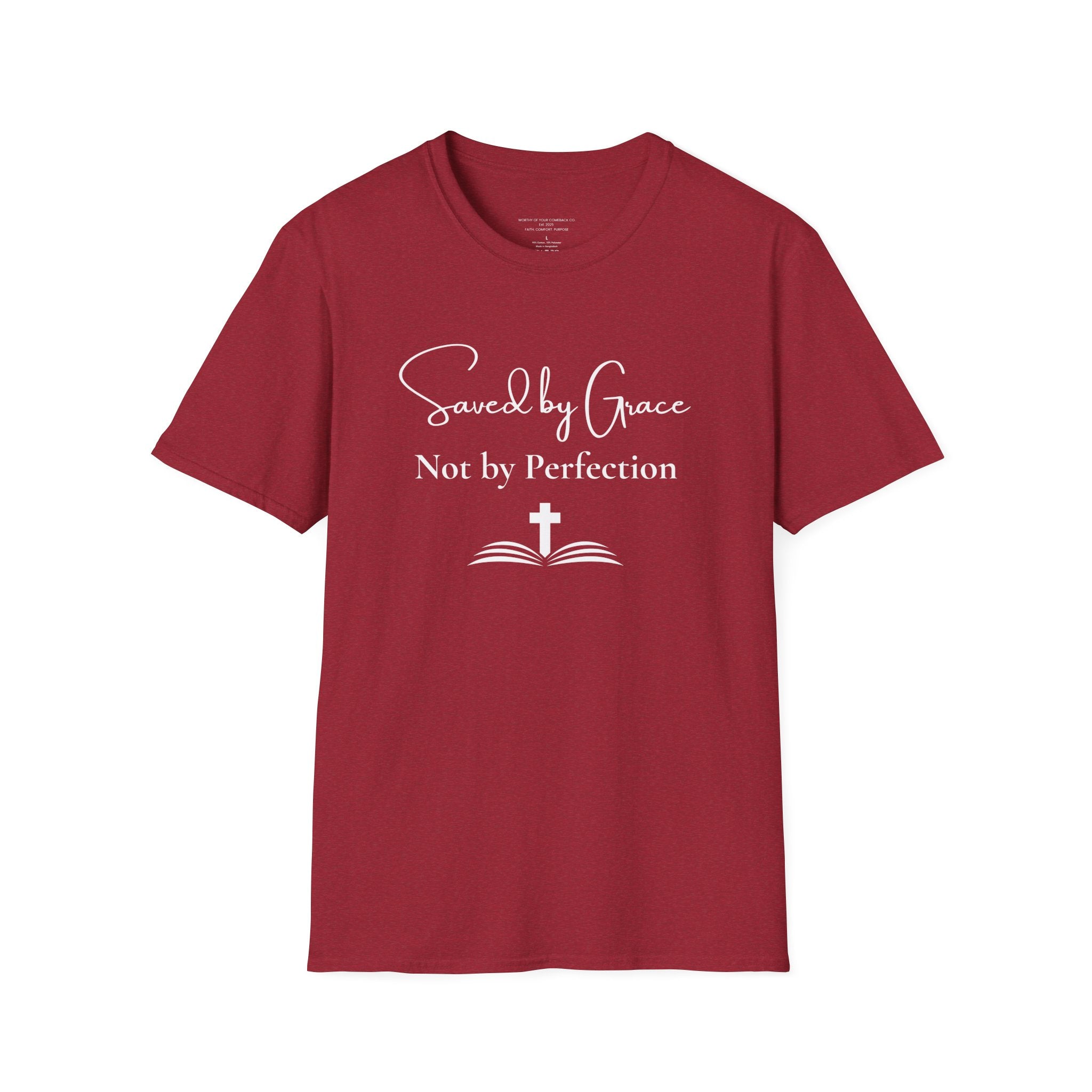 Saved by Grace Not by Perfection T-Shirt | Christian Faith Cross Tee