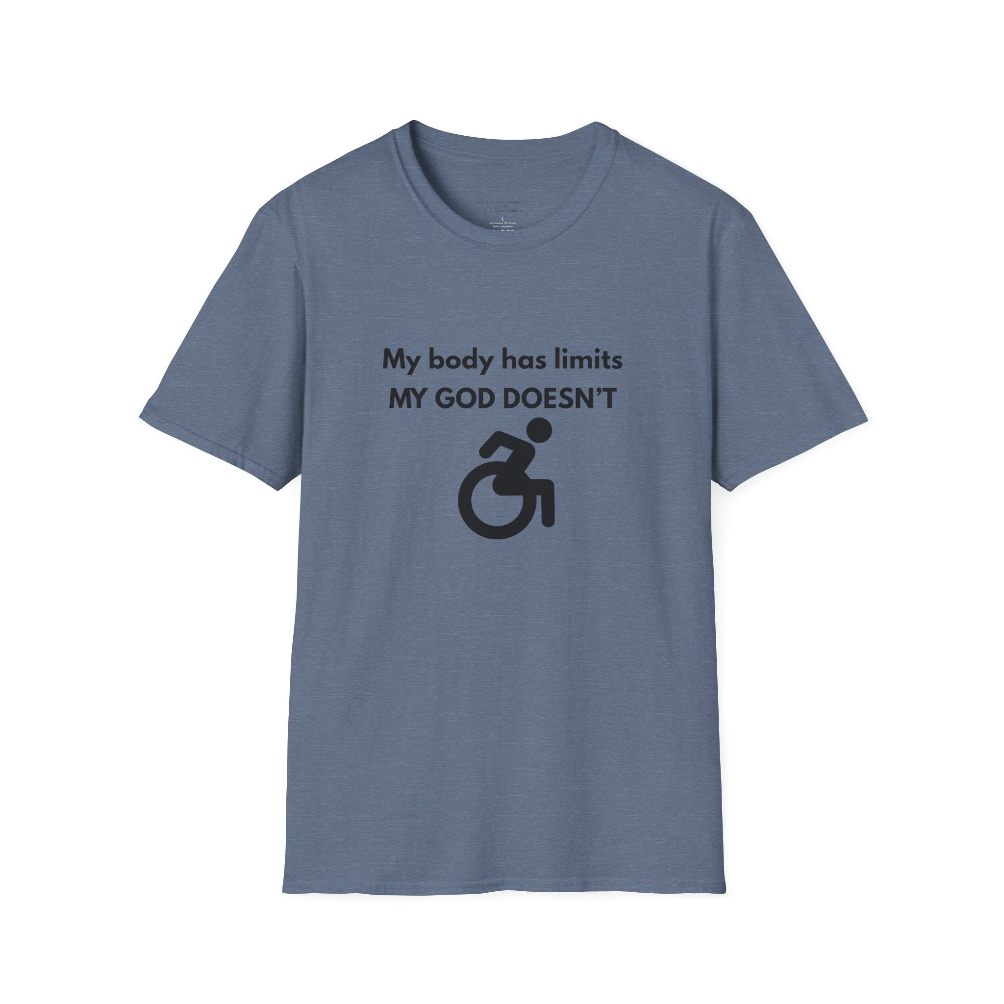 My Body Has Limits My God Doesn't wheelchair faith T-Shirt | He Didn't Make a Mistake back cross