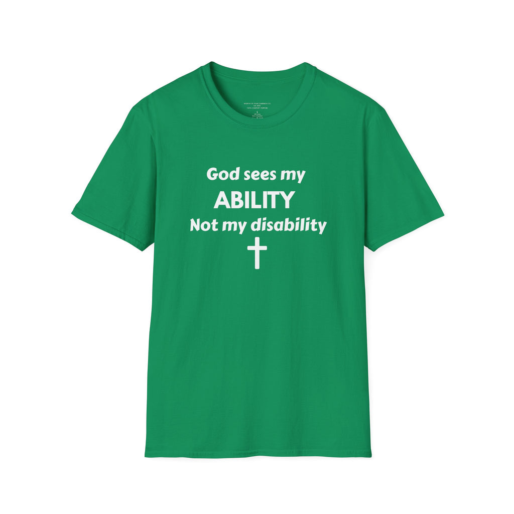 God Sees My ABILITY Not My Disability T-Shirt | Christian Faith Cross Tee