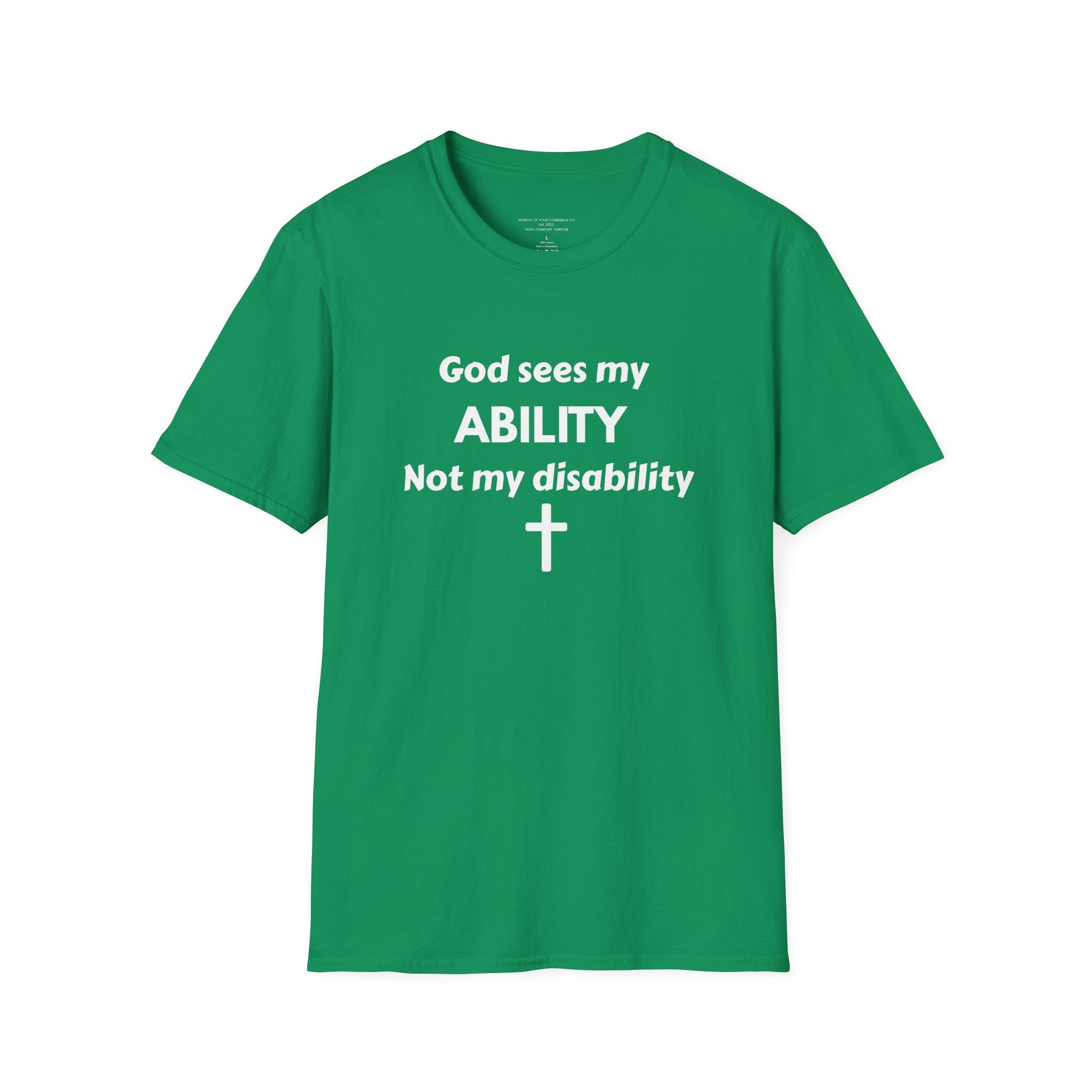God Sees My ABILITY Not My Disability T-Shirt | Christian Faith Cross Tee