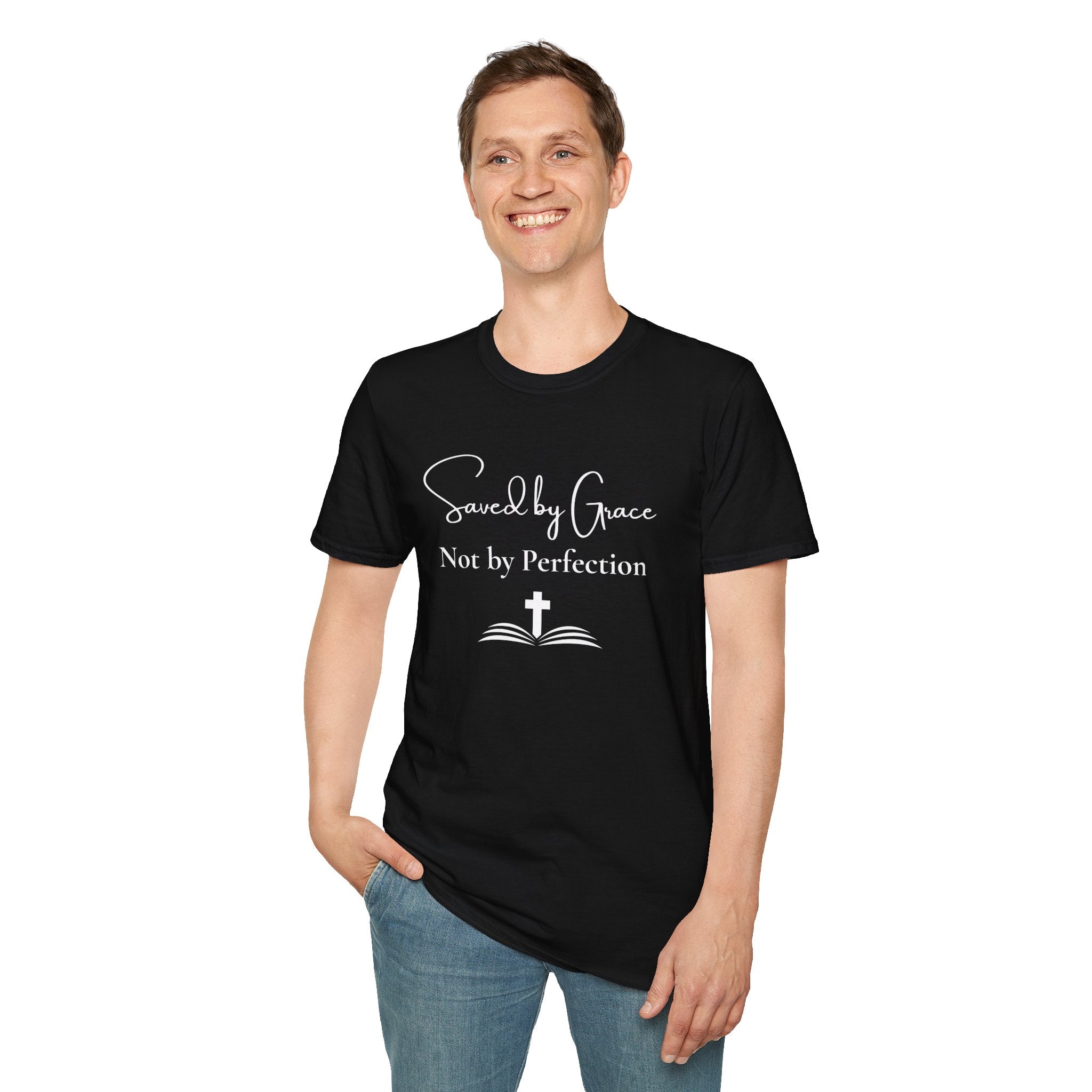 Saved by Grace Not by Perfection T-Shirt | Christian Faith Cross Tee
