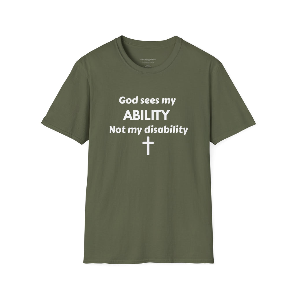 God Sees My ABILITY Not My Disability T-Shirt | Christian Faith Cross Tee