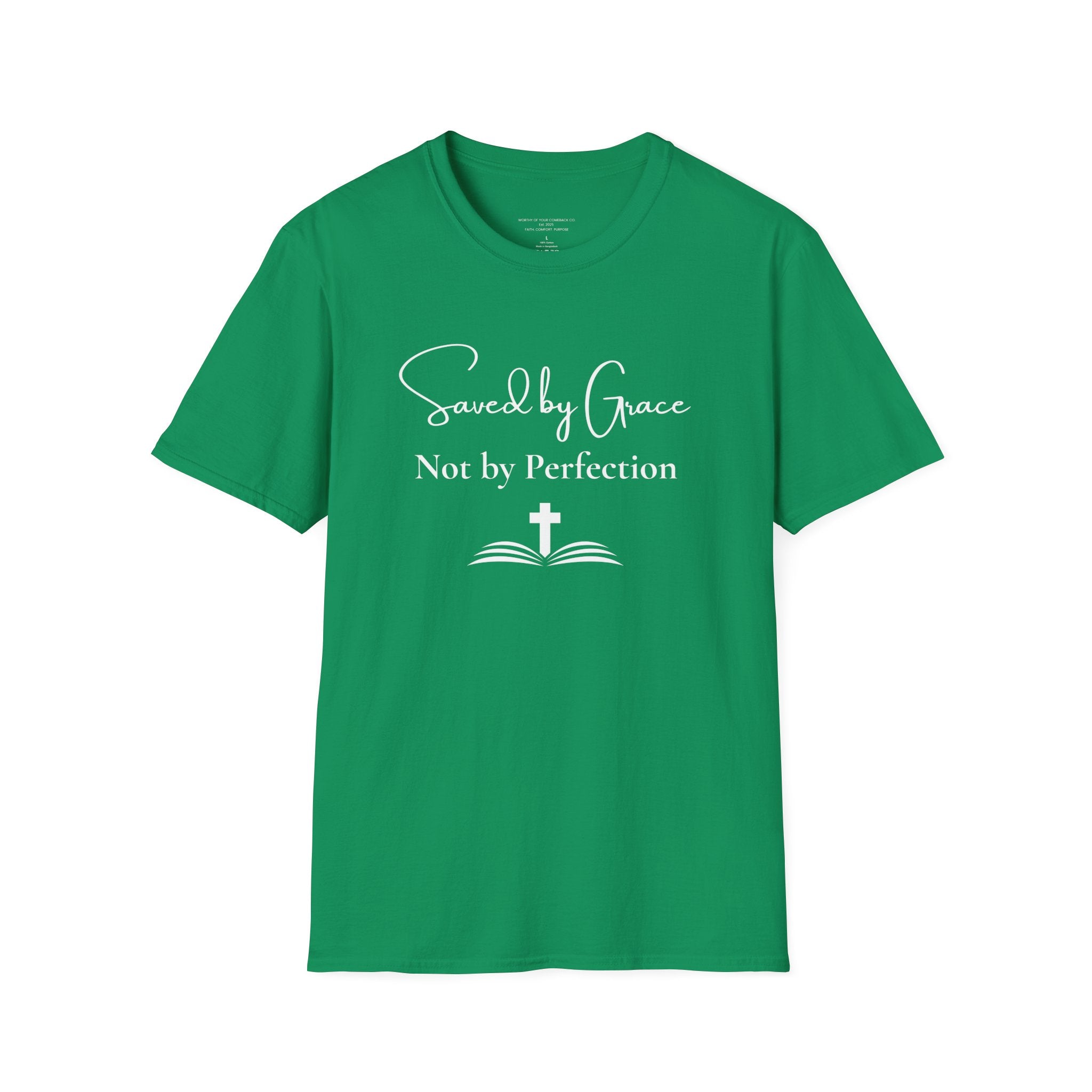 Saved by Grace Not by Perfection T-Shirt | Christian Faith Cross Tee