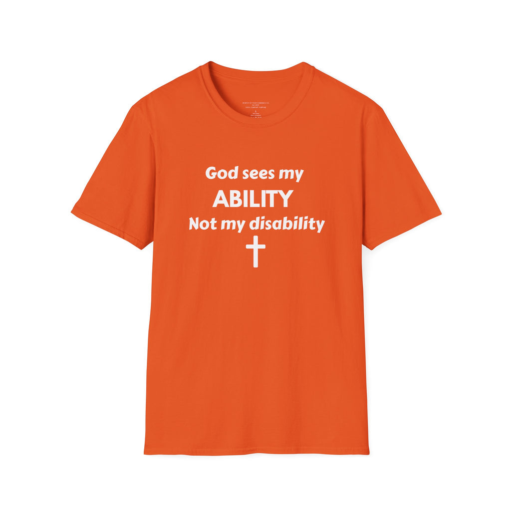 God Sees My ABILITY Not My Disability T-Shirt | Christian Faith Cross Tee