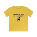 My Body Has Limits MY GOD DOESN'T kids tee | Christian faith disability design
