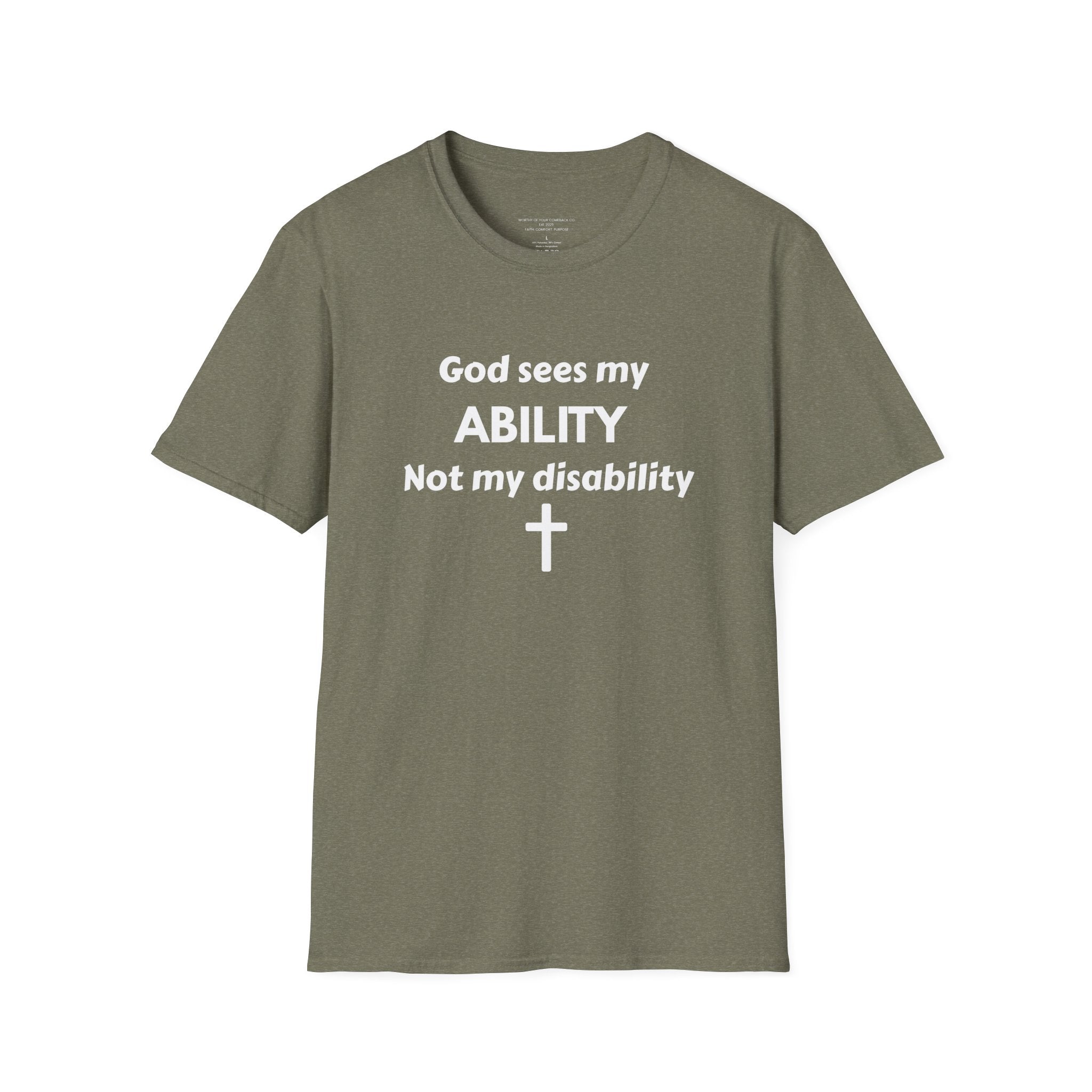 God Sees My ABILITY Not My Disability T-Shirt | Christian Faith Cross Tee