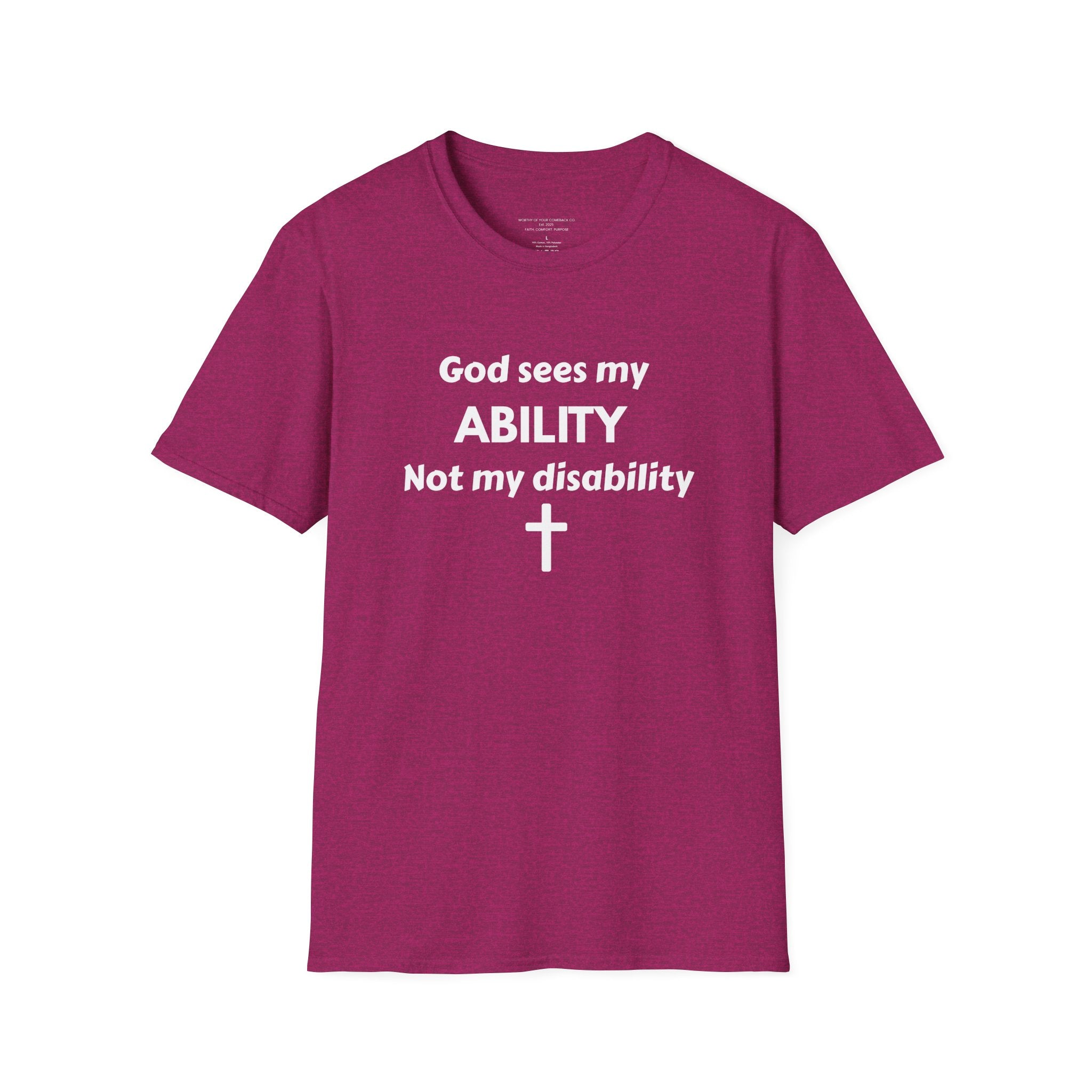 God Sees My ABILITY Not My Disability T-Shirt | Christian Faith Cross Tee