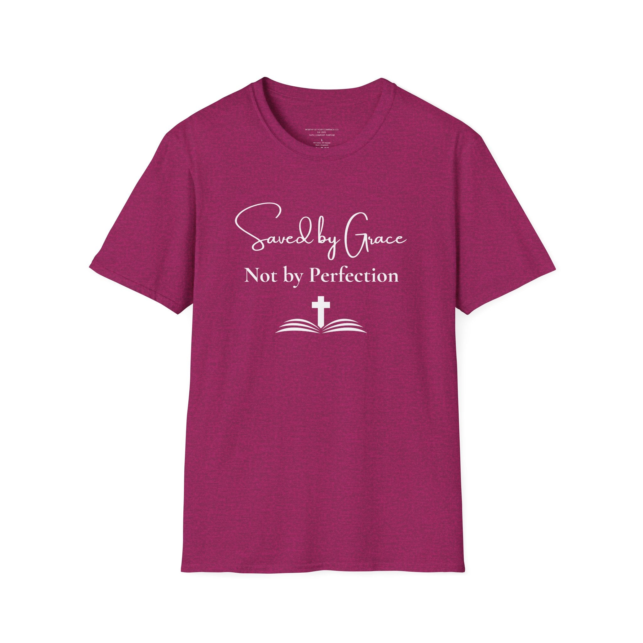 Saved by Grace Not by Perfection T-Shirt | Christian Faith Cross Tee