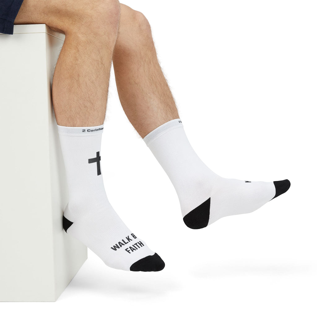 Cross with 'Walk by Faith Not by Sight' Crew Socks | Christian Faith Socks