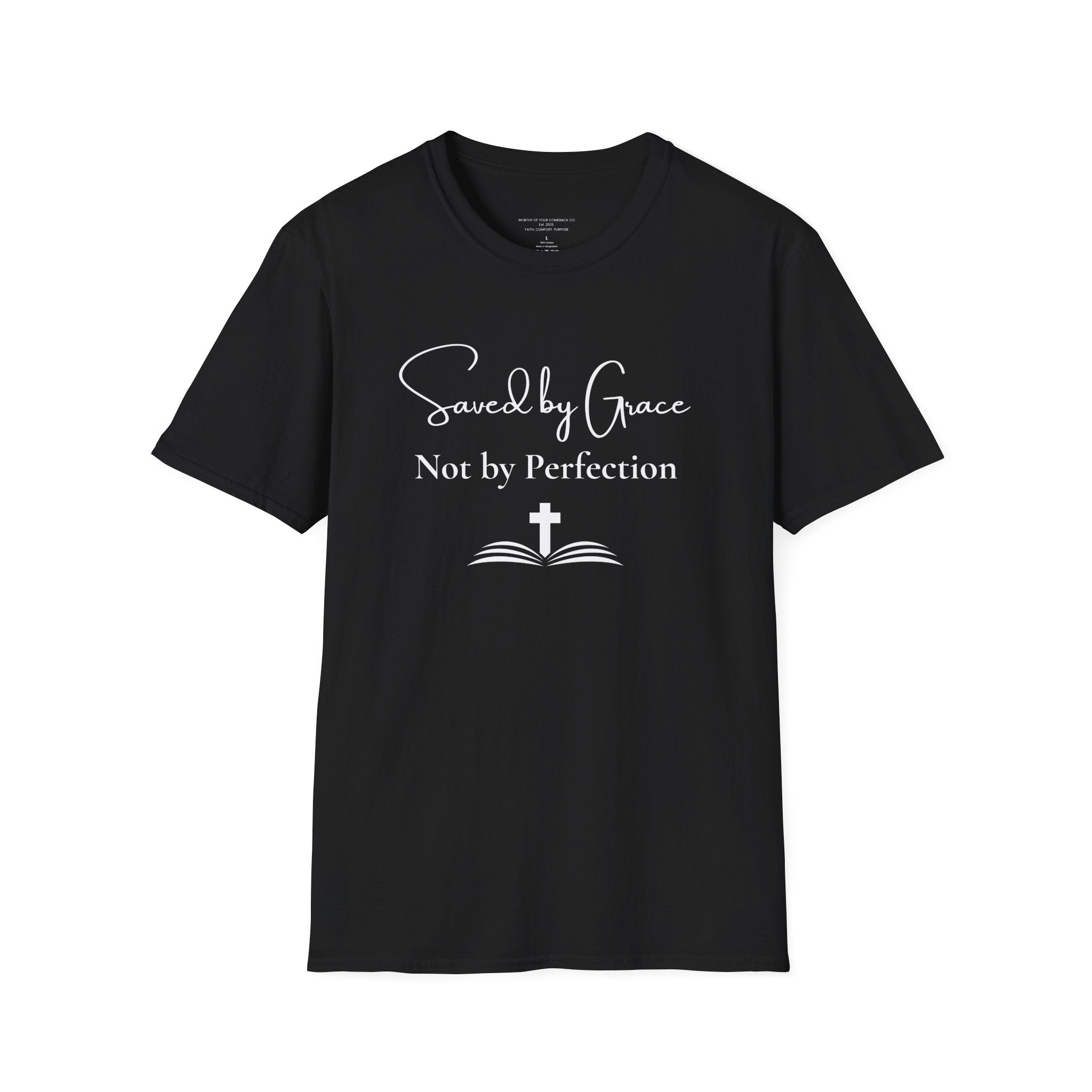 Saved by Grace Not by Perfection T-Shirt | Christian Faith Cross Tee