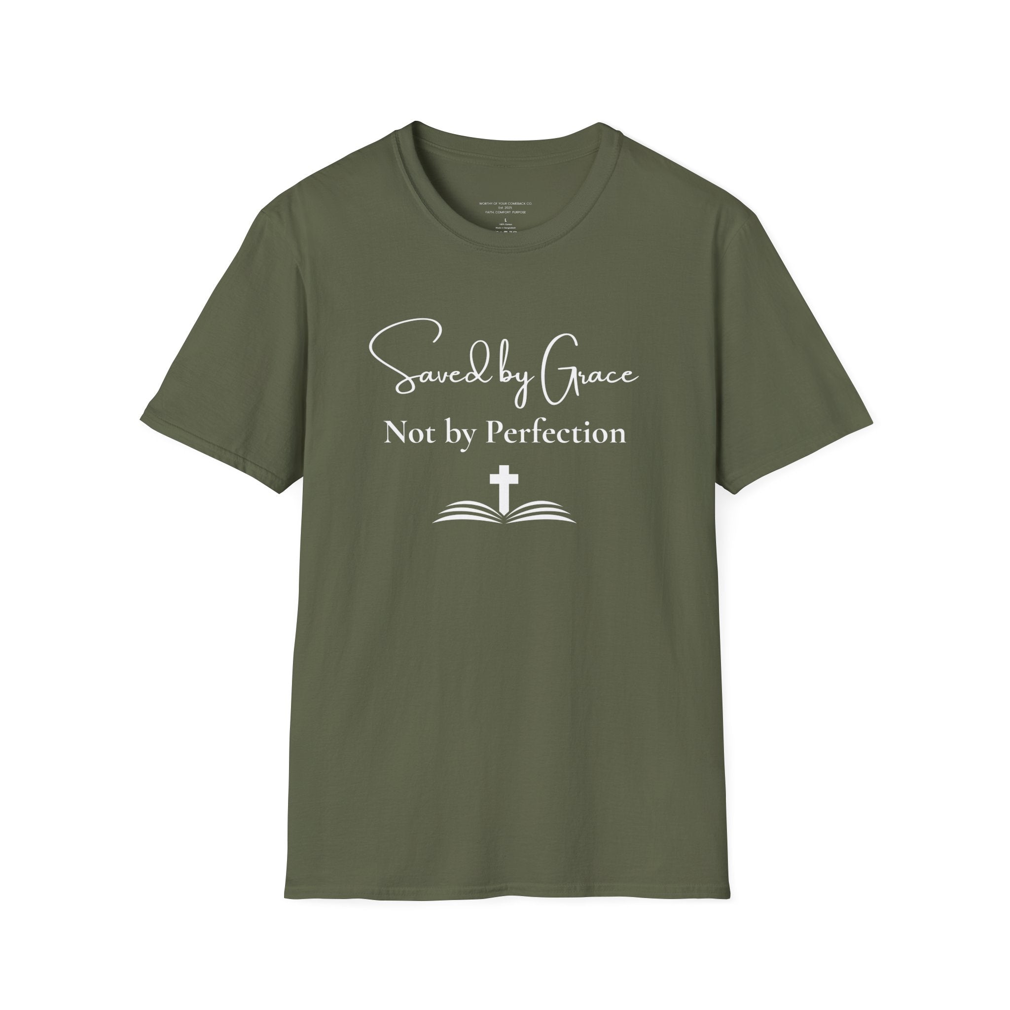 Saved by Grace Not by Perfection T-Shirt | Christian Faith Cross Tee