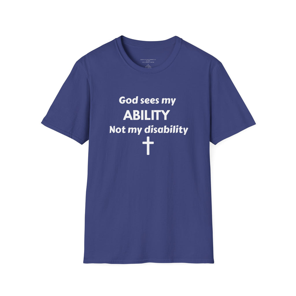 God Sees My ABILITY Not My Disability T-Shirt | Christian Faith Cross Tee