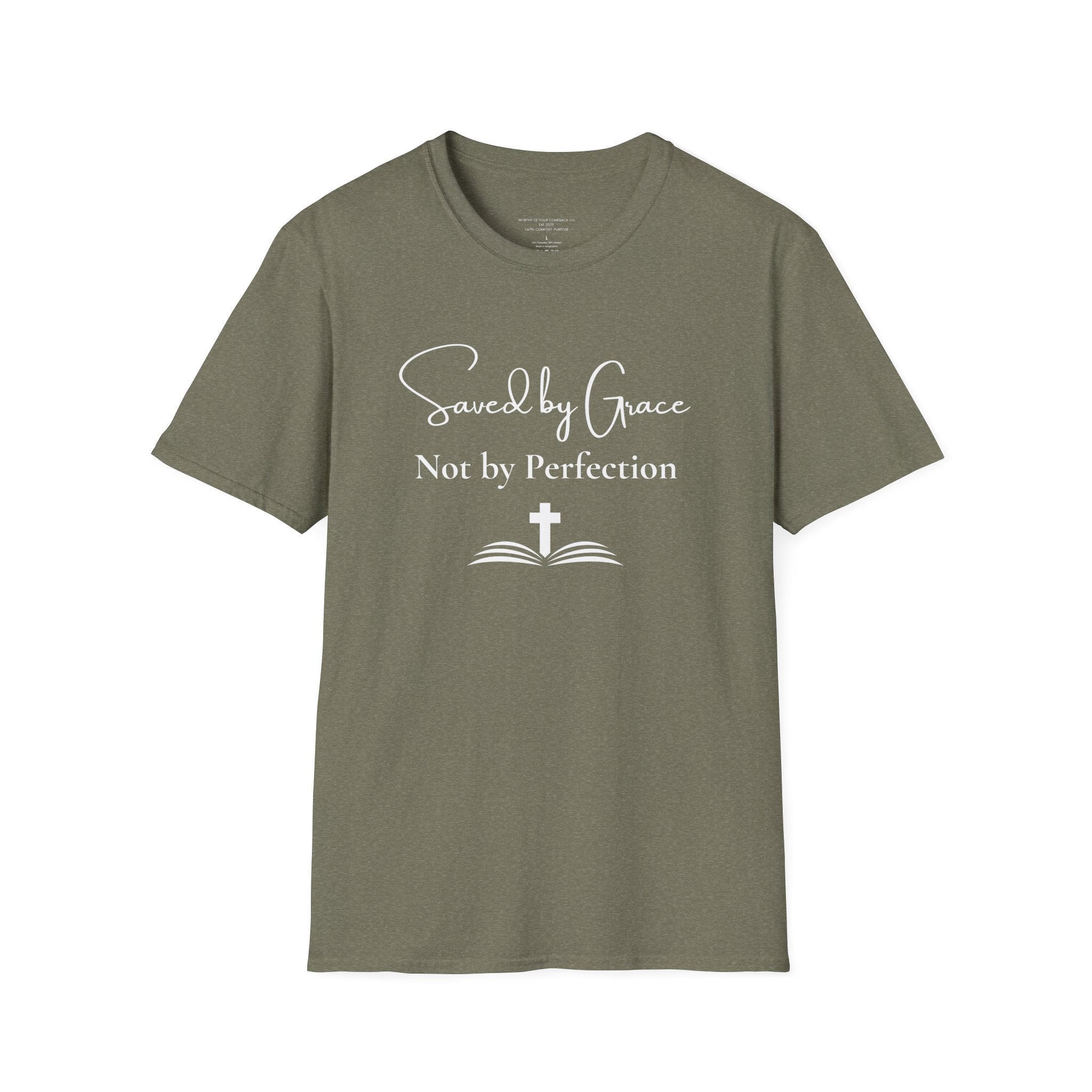 Saved by Grace Not by Perfection T-Shirt | Christian Faith Cross Tee