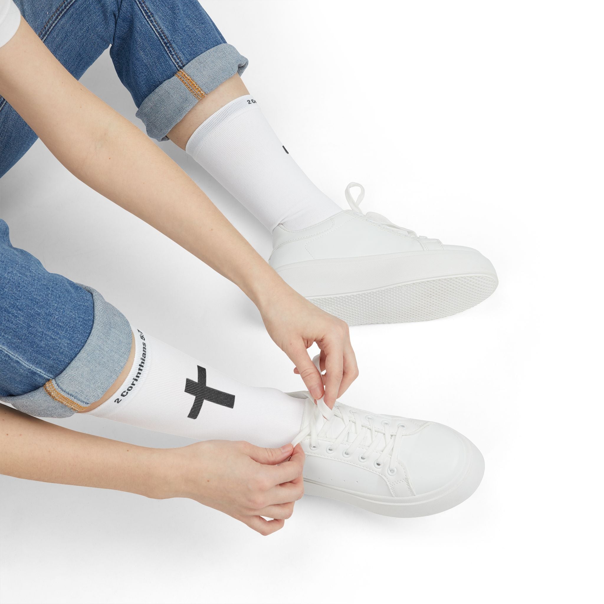 Cross with 'Walk by Faith Not by Sight' Crew Socks | Christian Faith Socks